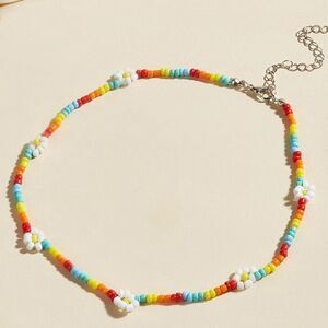 Rainbow Beaded White Daisy Choker Necklace